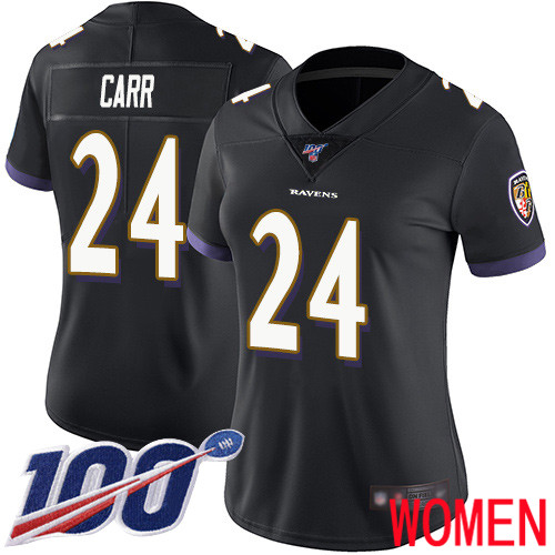 Baltimore Ravens Limited Black Women Brandon Carr Alternate Jersey NFL Football #24 100th Season Vapor Untouchable->women nfl jersey->Women Jersey